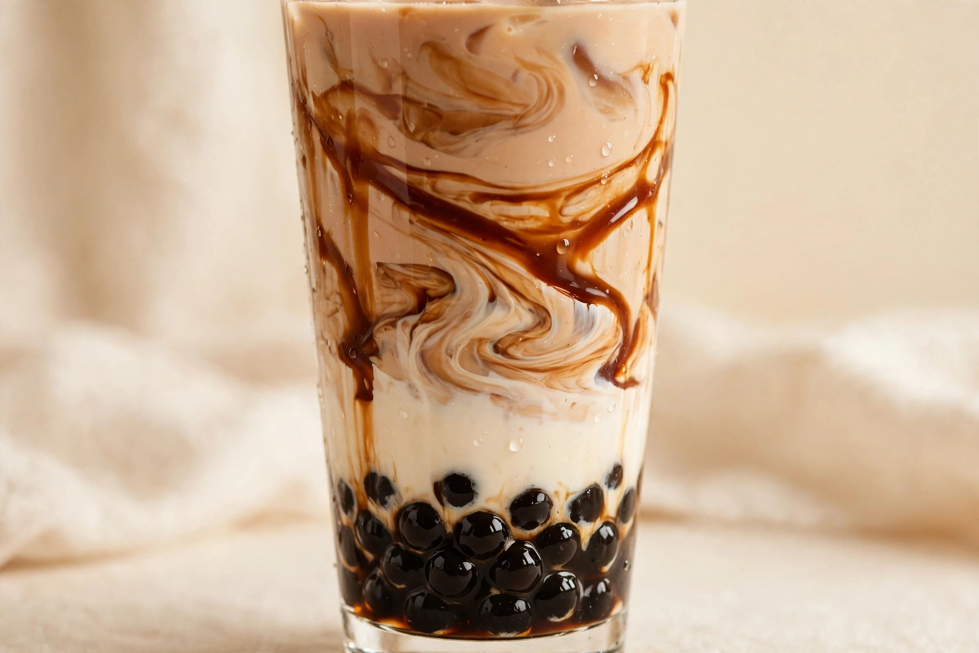 Brown sugar boba milk tea β caramel-swirled milk tea with black tapioca pearls